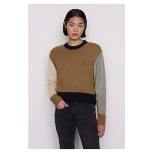 FRAME • Colorblock Crew Cashmere Sweater in Vicuna Multi
